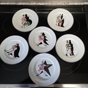 Williams-Sonoma VANITY FAIR 8.25" Dessert Plate Set 6 Red Green Christmas Shadow